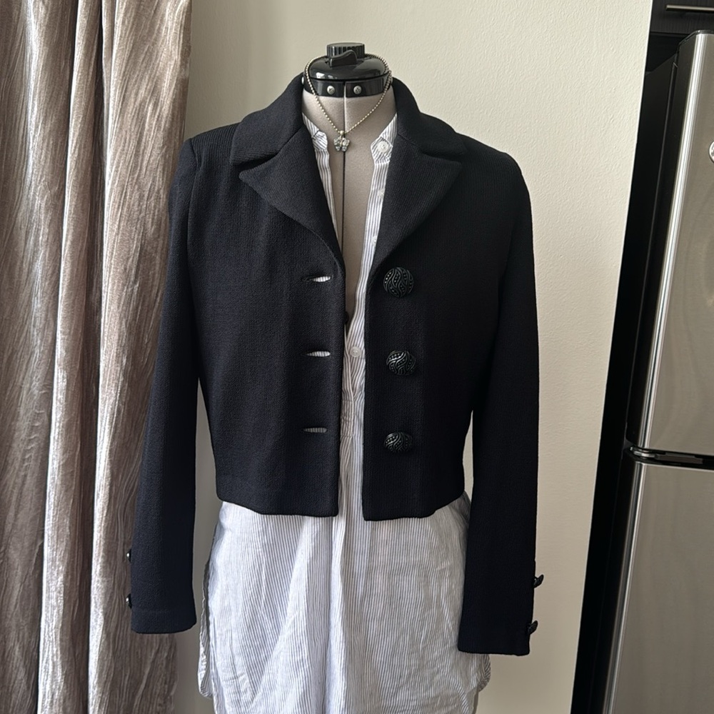 Vintage St. John Collection Marie Gray Knit Triple Button Blazer Shoulder Pads